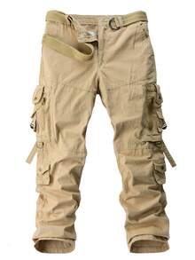 yuehaibao 男士纯色拉链口袋直筒宽松休闲裤，适合秋季