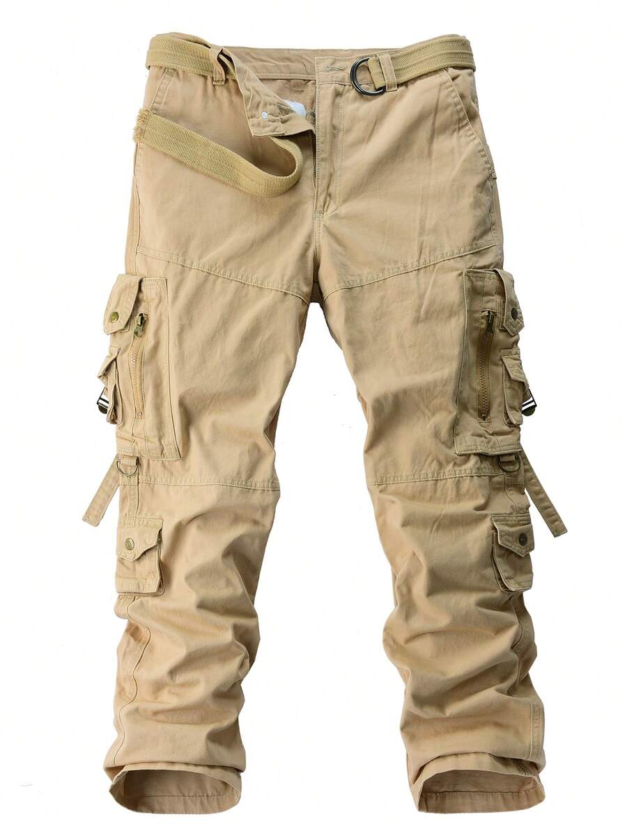 yuehaibao 男士纯色拉链口袋直筒宽松休闲裤，适合秋季