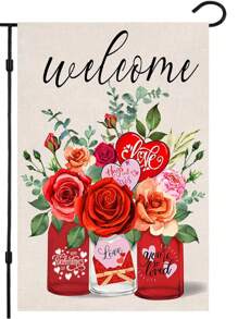 1pc Love Flag For Valentine's Day, Red & Pink Striped Double-Sided Heart-Shaped Valentine's Day Flag, Heart Combo Valentine's Day Garden Flag, 30 X 45cm Valentine's Day House Flag, Suitable For Valentine's Day Decoration - Multicolor - View 13