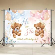 Fondo con oso para revelar el sexo del bebé, niño o niña, rosa o azul, globo floral bohemio, no podemos esperar talla grande, decoración de fondo para fotografía prenatal, accesorios de estudio y cabina fotográfica
