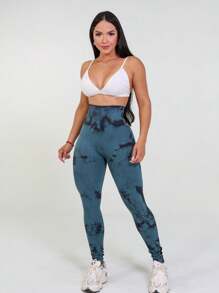 Tie Dye Yoga Leggings, Seamless Butt Lifting Leggings. - 綠色 - 查看 6
