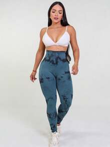 Tie Dye Yoga Leggings, Seamless Butt Lifting Leggings. - 綠色 - 查看 5