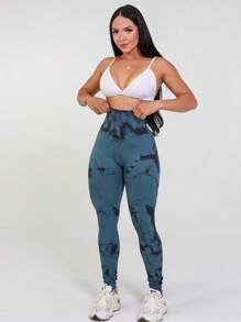 Tie Dye Yoga Leggings, Seamless Butt Lifting Leggings. - 綠色 - 查看 4
