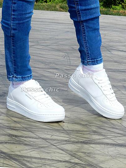 Tênis Sapato Feminino Casual Branco Retro Academia Confortavel Dia a Dia Sola Reta Plataforma Original Canedan