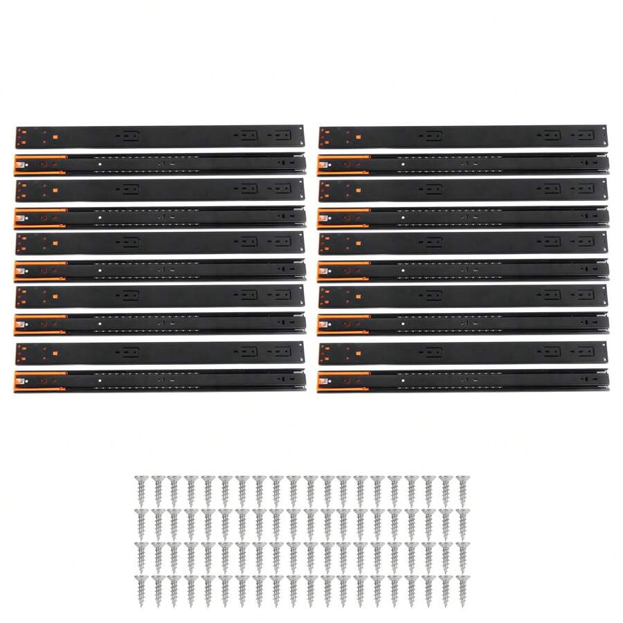 10 Pairs 22 Zoll Schublade Dias Kugellager Schiebeführung Schienen mit Schrauben Detachable Nylon Schnalle Black Buffer - Schwarz - Übersicht 1
