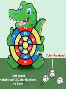 A Set Of Educational Children's Cartoon Pattern Crocodile Plate With 3 Sticky Balls, Dart Target Throwing Interactive Toys, Parent-Child Interactive Throwing Target Ball Indoor And Outdoor Safe Classic Dart Board Interactive Game, Training Children's Brain Hand-Eye Coordination Ability, Sticky Balls Are Randomly Colored