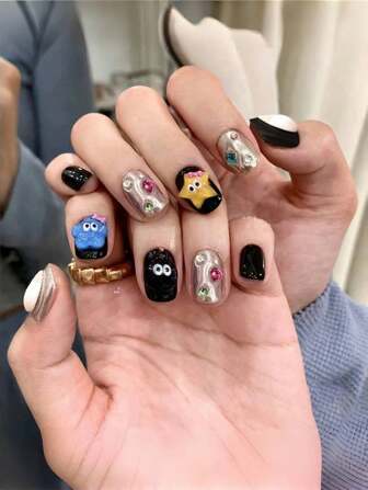 10 piezas de parches de uñas con diseños de ojos de dibujos animados en colores pastel para terapia fotográfica, para niñas, suministros de uñas