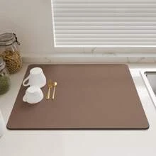 厨房沥水垫，超强吸水，餐具晾干垫，防滑速干垫，水龙头水槽垫，防滑厨房垫，适用于水槽边，天然卫生，家居厨房装饰必备，也是您温馨秋冬和圣诞节装饰的一部分 - 棕色 - 查看 3