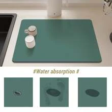 结实耐用的厨房沥水垫，超强吸水，餐具晾干垫，防滑速干垫，水龙头垫，防滑厨房垫，适用于水槽边，天然卫生，是家居和厨房装饰的必备品，也是您温馨秋冬和圣诞节装饰的一部分。 - 墨綠色 - 查看 5