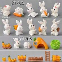 7pcs/5pcs Cute Rabbit Decor Set, Easter Decor For Table, Garden Succulent Planter Figurine, Resin Rabbit & Tree Micro Landscape Ornament Gifts Birthday Graduation - Multicolor - View 12
