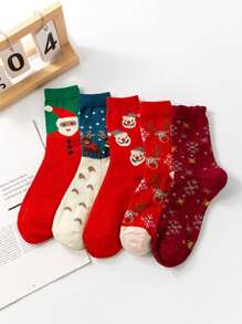 5 đôi tất len ấm áp mùa thu đông mới, tất ống giữa dệt jacquard hình hươu giáng sinh đáng yêu dành cho nữ, tất bắp chân mềm mại thoải mái, thích hợp cho dịp giáng sinh và mặc hàng ngày cũng như nhiều dịp khác nhau - Nhiều màu - Xem 7