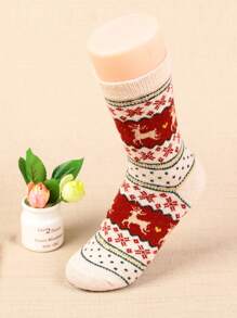 5 đôi tất len ấm áp mùa thu đông mới, tất ống giữa dệt jacquard hình hươu giáng sinh đáng yêu dành cho nữ, tất bắp chân mềm mại thoải mái, thích hợp cho dịp giáng sinh và mặc hàng ngày cũng như nhiều dịp khác nhau - Nhiều màu - Xem 6