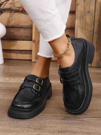 Thick Sole Black & Brown Oxfords For Women, New 2024 Autumn Retro British Style Slip-On Casual Loafers, Versatile Shoes