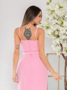 V761 Tailored Midi Dress With Straps - Baby Pink - View 6