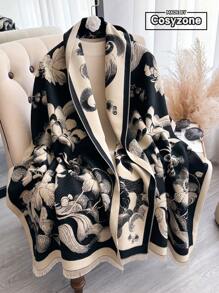 1 件优雅花卉图案提花仿羊绒保暖围巾，适合女士，时尚百搭披肩/毛毯，适合秋冬季，适合装饰 - 彩色 - 查看 5