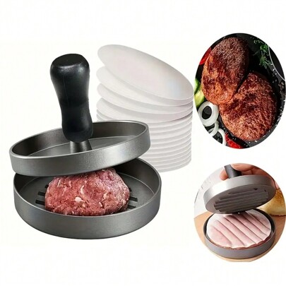 1pc Non-Stick Hamburger Patty Maker, Aluminum Alloy Burger Press Mold For Beef, Veggie Burgers, Grill Accessories, Dishwasher Friendly Kitchen Utensil (Hamburger Paper Not Included)