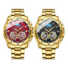 Reloj para hombre con esfera roja, 50m de acero inoxidable 316 resistente al agua - Movimiento automático de cuarzo importado de Japón - Calendario de domingo en inglés de batería de larga duración de alta duración con calendario preciso, regalo de cumpleaños, esposo, Día del Padre, recuerdo de boda, regreso a clases, esenciales