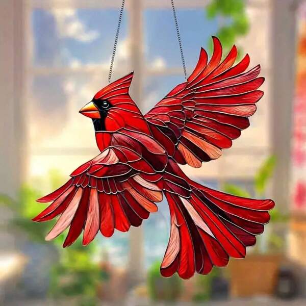 1pc Cardinal Bird Suncatcher, 8x8 Inches, Inspirational Wall Decor, Red Room Accent, Winter Festive Ornament, Perfect Gift For Mom, Ladies, Retirement, Christmas, Animal Theme, Garden Collectible