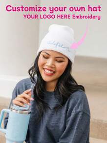 1pc Customized Embroidered Letter Logo Knit Beanie Hat, Unisex Couples Customized Hat, Suitable For Daily Wear, Ideal For Valentine's Day, Christmas, Autumn/Winter, Winter Fashion, Christmas Gift, Personalized Gift For Men & Women