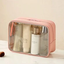 Bolsa de cosméticos transparente de PU, organizador de viaje de gran capacidad para maquillaje, artículos de tocador, gimnasio, natación, almacenamiento de maquillaje, accesorios de viaje, bolsa para brochas, contenedor de maquillaje, artículos esenciales de viaje, accesorios para damas, cosas de viaje, esenciales de vacaciones de verano, bolsa de aseo, bolso de mano