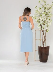 V761 Tailored Midi Dress With Straps - 淺藍色 - 查看 2