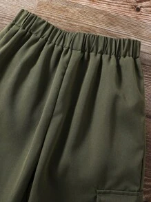 Tween Boy Letter Print Short Sleeve Tee And Solid Color Cargo Pants - White - View 5