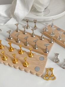 3D Solid Wooden Oval Nail Art Holder + 10 Finger Displays, Magnetic Base. Include Resin Crystal Ball, Rhinestone, Retro Floral Holographic Decorations, DIY For Home, Salon, Wedding, Valentine's Gift - Multicolor - View 5