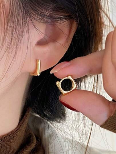 JOJELOO 18K 镀金方形耳环 - 极简几何设计，时尚女性日常珠宝，新配饰，现代极简主义者的多功能礼物