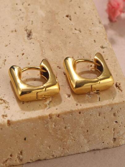JOJELOO 18K Gold Plated Square Earrings - Minimalist Geometric Design, Fashionable Women's Daily Jewelry, New Accessory, Versatile Gift For Modern Minimalists