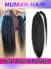 Kinky Straight Human Hair Ponytail Extensions Kinky Hair Ponytail Kinky Yaki Straight Ponytail Natural Hair Afro Kinky Ponytail Human Hair Yaki Ponytail Natural Black Thick Big 8- 28 Inch