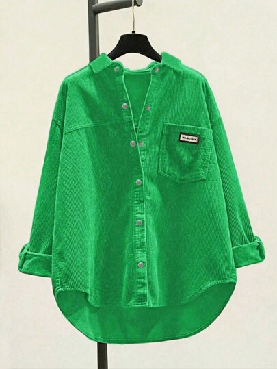 Women Corduroy Button Down Shirts Relaxed Fit Casual Long Sleeve Fashion Cardigan Jacket 2025 Fall Oversized Blouses Tops