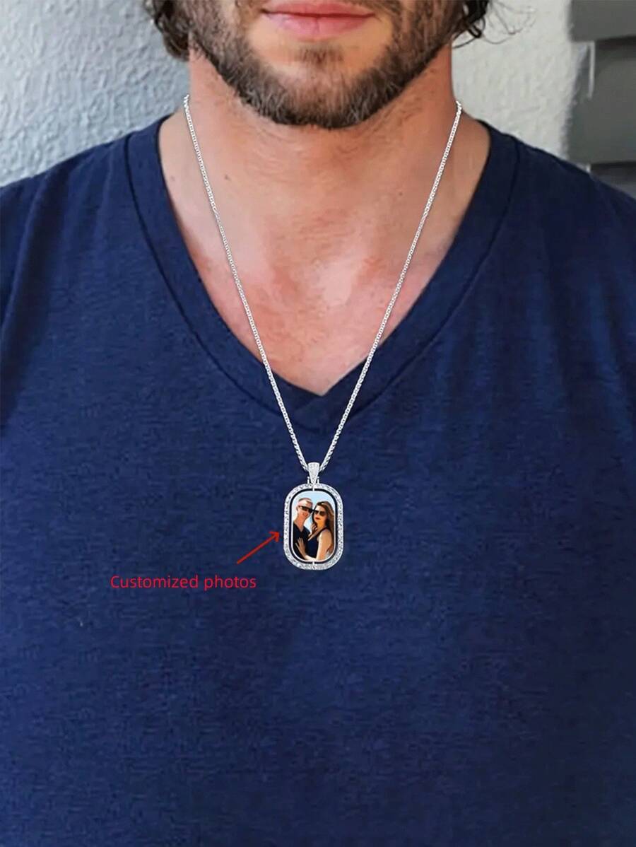 1 男士项链，个性化照片项链，男女礼物，情侣，男朋友和女朋友 - 銀色 - 查看 1