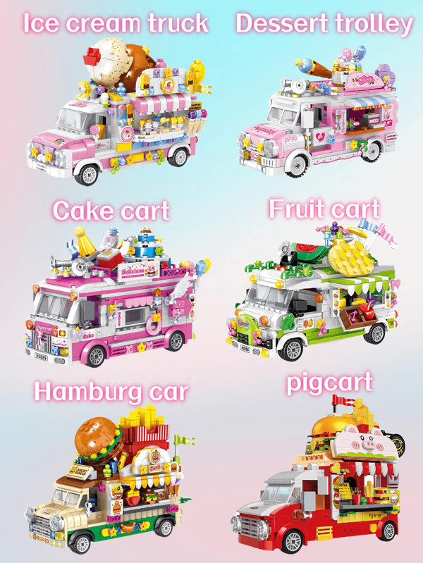 Building Blocks, Toys, Ice Cream, Burger Trucks, Dining Cars, Mini Creative Models, Toy Sets, Holiday Gifts For Everyone, Office Decorations, Home Decorations, Christmas, Halloween Gifts."Fantastic Movable Building Block Toy Car Models