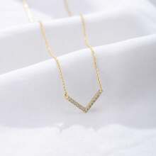 1pc V Collarbone Necklace With Rhinestone Simple & Elegant Stainless Steel