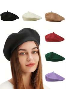 1 件女士时尚百搭贝雷帽，温暖画家帽，复古英伦风格，简约，适合日常装扮，秋冬