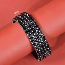 1 件女士黑色水钻手链，弹性日常佩戴配饰，适合派对、婚礼