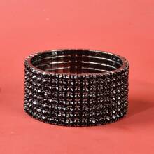 1 件女士黑色水钻手链，弹性日常佩戴配饰，适合派对、婚礼