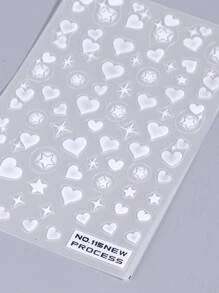 2 pezzi di adesivi per unghie a cuore 3D con aerografo, adesivi per unghie a cuore bianco e stelle per San Valentino, decorazioni eleganti, accessori e strumenti fai-da-te per la manicure