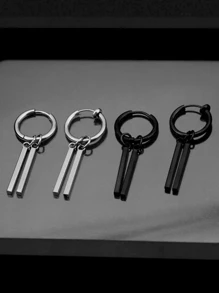 1pc Titanium Steel Stud Earrings Men's Hip Hop Simple Earrings, Removable Black And White Double Color Double Rod Earrings, Suitable For Daily Wear