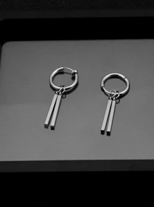 1pc Titanium Steel Stud Earrings Men's Hip Hop Simple Earrings, Removable Black And White Double Color Double Rod Earrings, Suitable For Daily Wear
