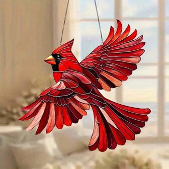 1 Pc/Set Cardinal Bird Suncatcher, 15cm, Inspiring Wall Decor, Red Room Decor, Winter Holiday Decoration, Perfect Gift For Moms, Ladies, Retirement, Animal Themed, Garden Collectibles,Home Decor ,Room Decor,Wall Decor