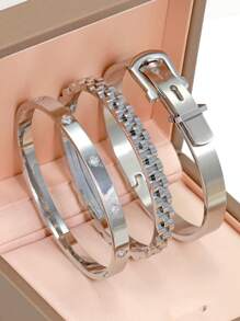 3 件时尚防水不锈钢手链适合女性，日常佩戴，带扣和链条设计，个性化经典欧美风格腕饰，休闲、婚礼、派对、情人节礼物、妈妈、母亲、母亲节、礼物 - 金色 - 查看 16