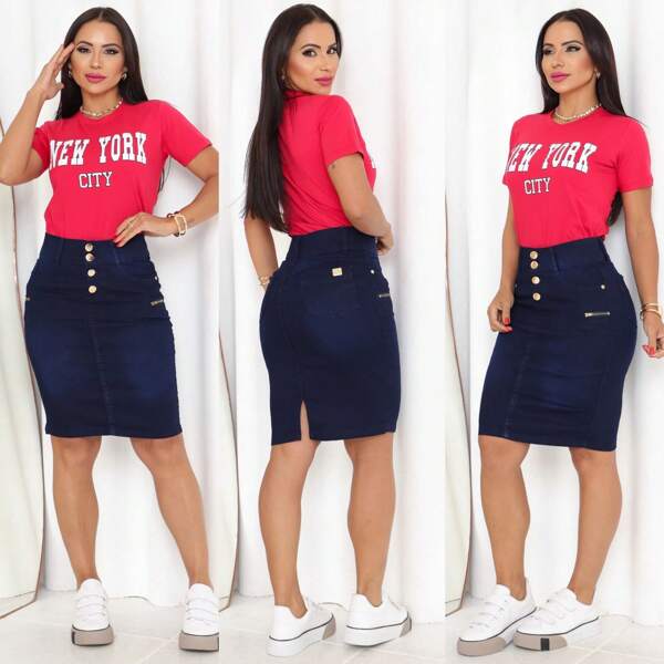 Saia Jeans Moda Evangélica Lindo Modelo Secretária