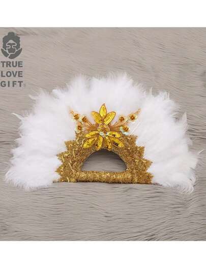 1 pièce Éventail à main en plumes, éventail pliant en plastique fait main multicolore à la mode rétro pour la performance, le défilé, la danse, la décoration de mariage nuptiale, meilleur cadeau
