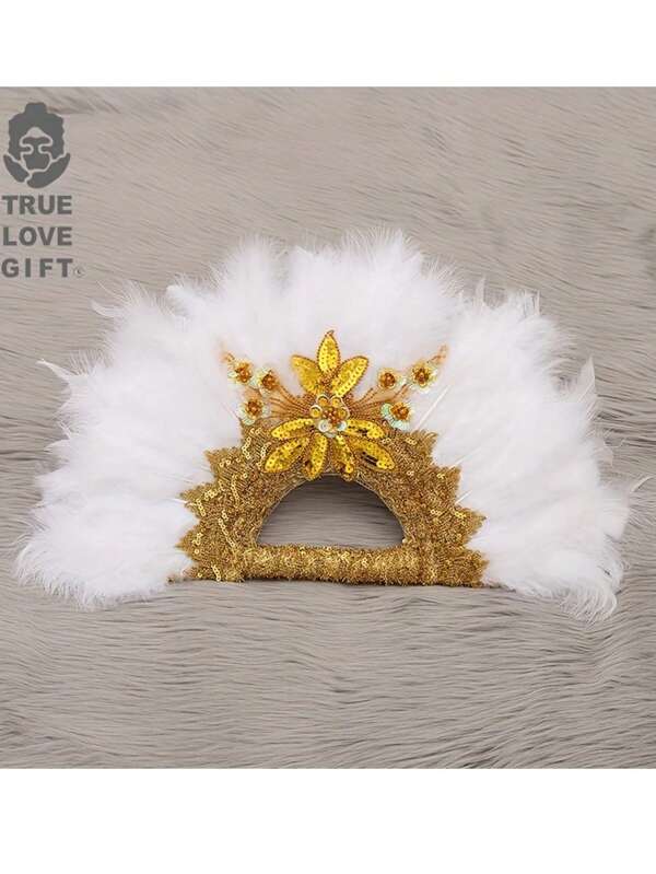 1pc Feather Hand Fan, Multi-Color Fashionable Retro Handmade Plastic Feather Folding Fan For Performance, Catwalk, Dance, Wedding Bridal Decor Best Gifts Birthday Graduation