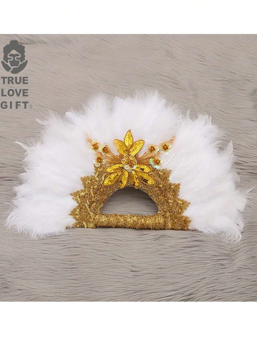 1pc Feather Hand Fan, Multi-Color Fashionable Retro Handmade Plastic Feather Folding Fan For Performance, Catwalk, Dance, Wedding Bridal Decor Best Gifts Birthday Graduation - Multicolor - View 1