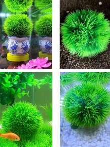 1 个水族箱装饰草球 - PVC 莲花草植物簇，用于鱼缸造景 - 耐用人工水生植物装饰 - 防褪色人工植物装饰
