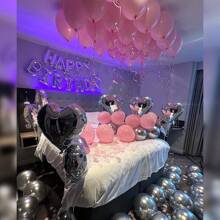 Paquete de decoración "Feliz Cumpleaños" de 68 piezas en plata - Globo de número de 32 pulgadas (81.28cm) de lámina, banderín "Feliz" plateado, globos de látex rosa y plateados para fiestas de cumpleaños de 18, 19, 20, 21, 25, 30 años, suministros reutilizables - Conjunto Plata Rosa Claro-Números Plata - Ver 11
