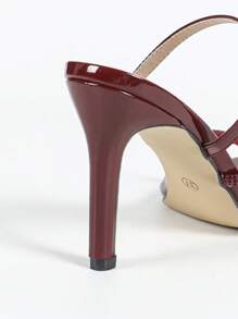 Women's Rhinestone Strap Back Zipper Pointy Toe High Heel Sandals, Elegant Glamorous Fashion Party Banquet Heels, Wine Red