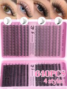 640/621片睫毛嫁接套装，D卷度10D+20D+30D+40D/50D+60D+80D+100D/80D+100D+120D+150D DIY睫毛嫁接仿貂毛睫毛 - 高级D卷度自然卷单根睫毛套装 DIY睫毛嫁接 - 可重复使用，轻便易用，睫毛簇，单根睫毛，假睫毛 - D - 查看 6